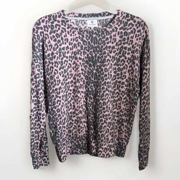 Sundry Sweaters - Sundry Women's Leopard Print Crew Neck Sweater Pink Black Size 1, Small